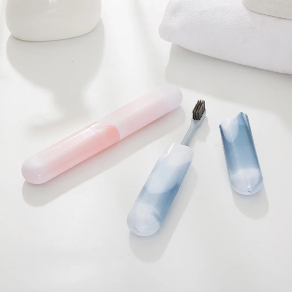 

6pcs Portable Toothbrush Case Travel Storage Box Marbled Design Plastic Container For Used Toothbrush Holder Lightweight Oral