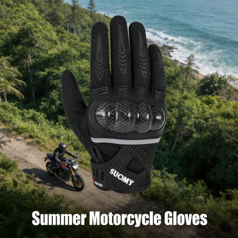 SUOMY Summer Motorcycle Gloves Touchscreen Wear-resistant Anti-Drop Carbon Fiber Protective Shell Men Women Motocross Gloves