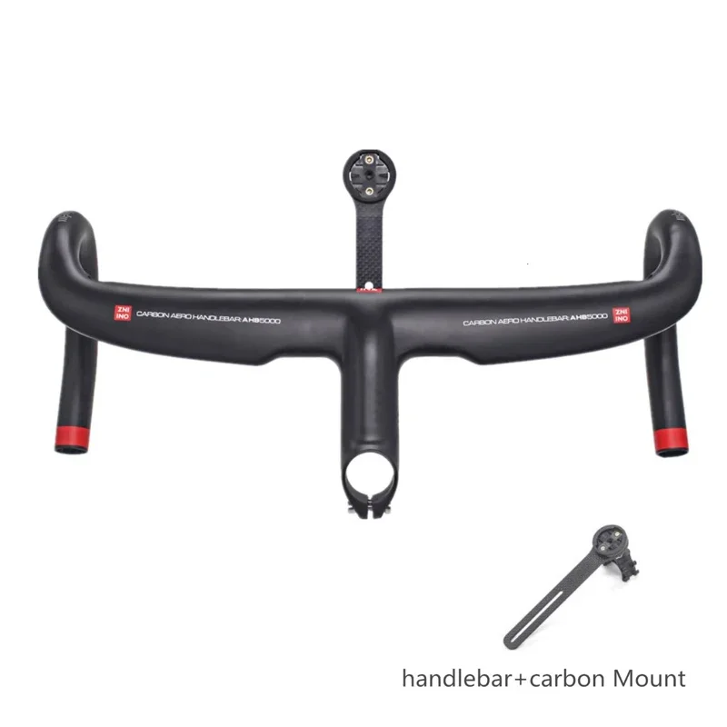 Full Carbon Integrated Road Bike Handlebar with Computer Mount, Aero Drop Bars with Internal Cable Routing 400-440mm*80-120mm