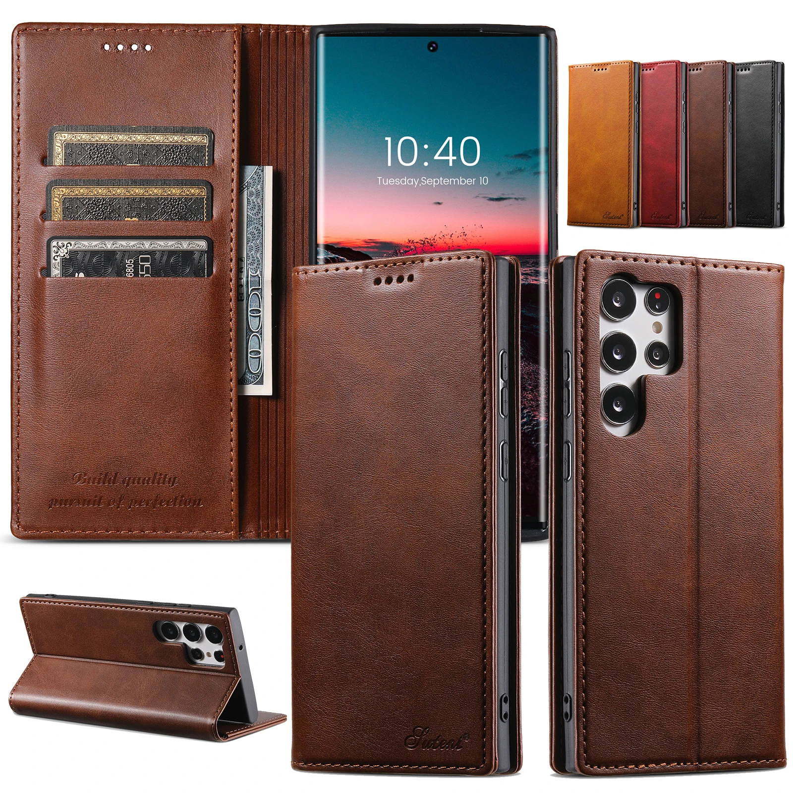 

Suteni Leather Wallet Flip Phone Cases Cover For Samsung Galaxy S24 S23 S22 Fe Note20 Ultra Plus Case