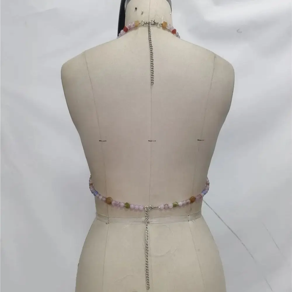 New Handmade Beaded Gemstone Necklace European & American Summer Beach Vacation Halter Necklace Openwork Beach Cover-Up