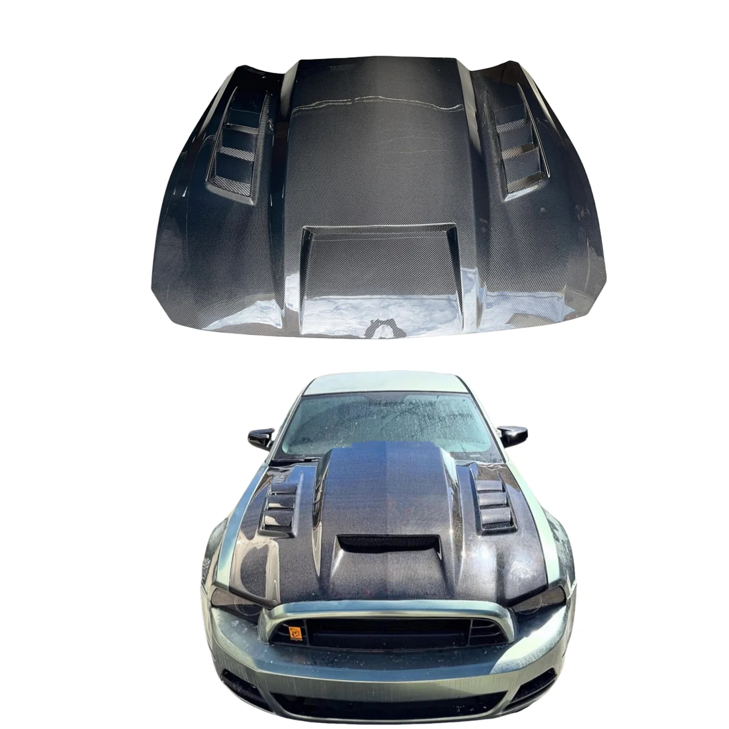 

Капот двигателя из углеродного волокна в стиле TF для Ford Mustang, крышка капота