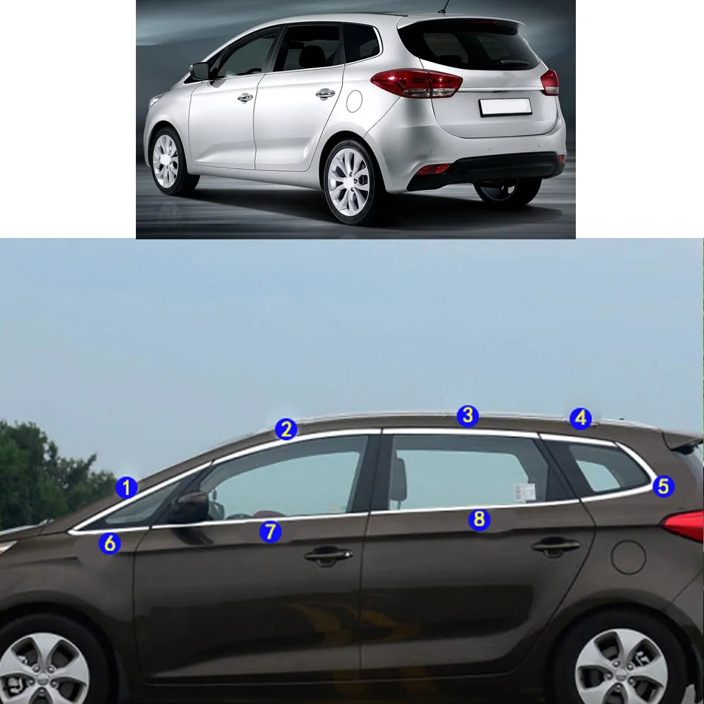 Car Sticker Garnish Pillar Window Middle Strip Trim Frame Hoods Parts For KIA CARENS 2013 2014 2015 2016 2017 2018 2019 2020