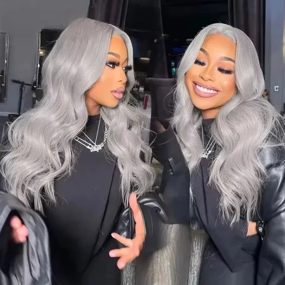 

100% Human Hair 13x4 Lace Frontal Wig Customize Silver Grey Human Hair Wig Good Quality 2026 Women Cosplay