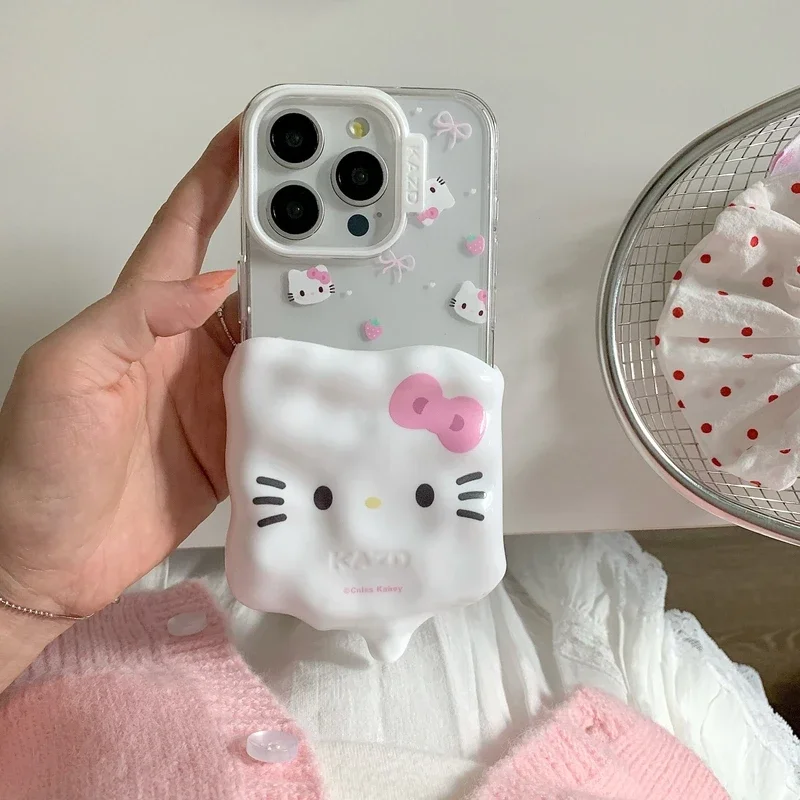 Cute Cartoon Sanrio Hello Kitty Ice cream Transparent Phone Case For iPhone 15 14 13 12  Pro Max Shockproof Soft TPU Cover