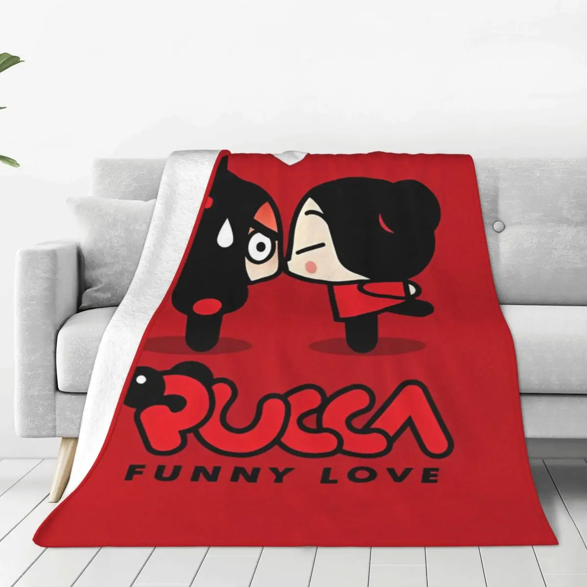 Pucca Garu Love Knitted Blankets Flannel Soft Throw Blanket for Car Sofa Couch Bedroom Quilt