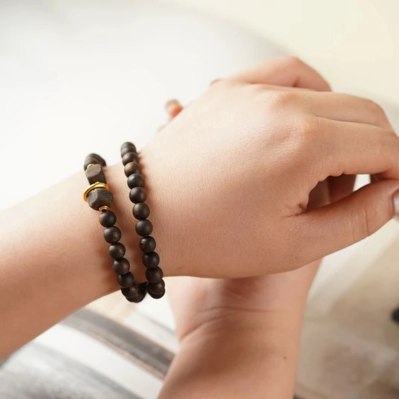 Nha Trang Purple Kyara Water Sinking Natural Wild 0.6 Jadeized Square Beads Double Wrap Agarwood Bracelet