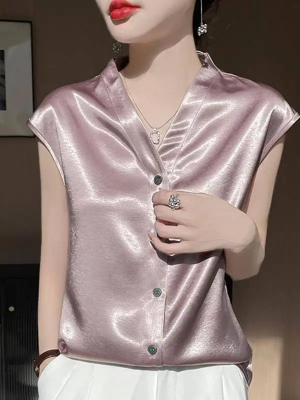 

Ele Satin Women's irt Svel V-Ne Drapey Base Tank irt Spring Summer New Sle Commute Sle Loose Fit Regular ...