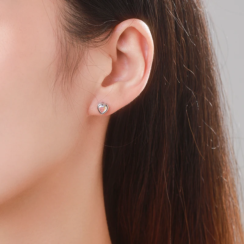 Modian 925 Sterling Silver Simple Tiny Hearts Multicolour Zirconia Charm Stud Earrings Classic Rose Gold Color Jewelry For Women
