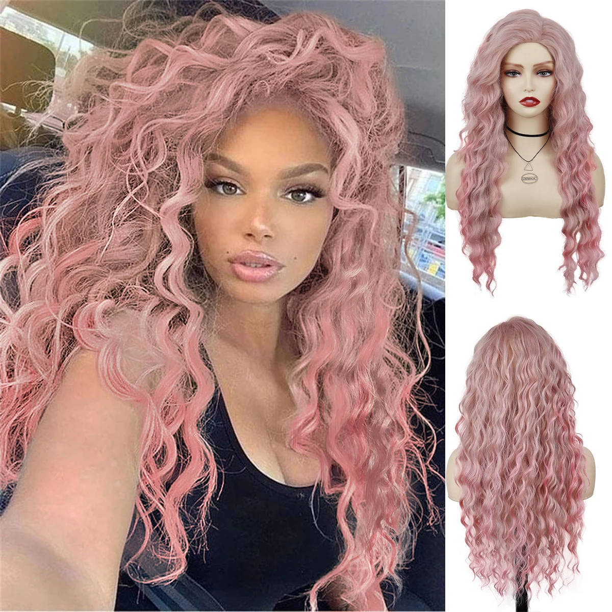 

Women's Long Synthetic Hair Wig Ombre Pink Wig Water Wave Hairstyle Ladies Girls Natural Daily Cosplay Halloween Lolita Party