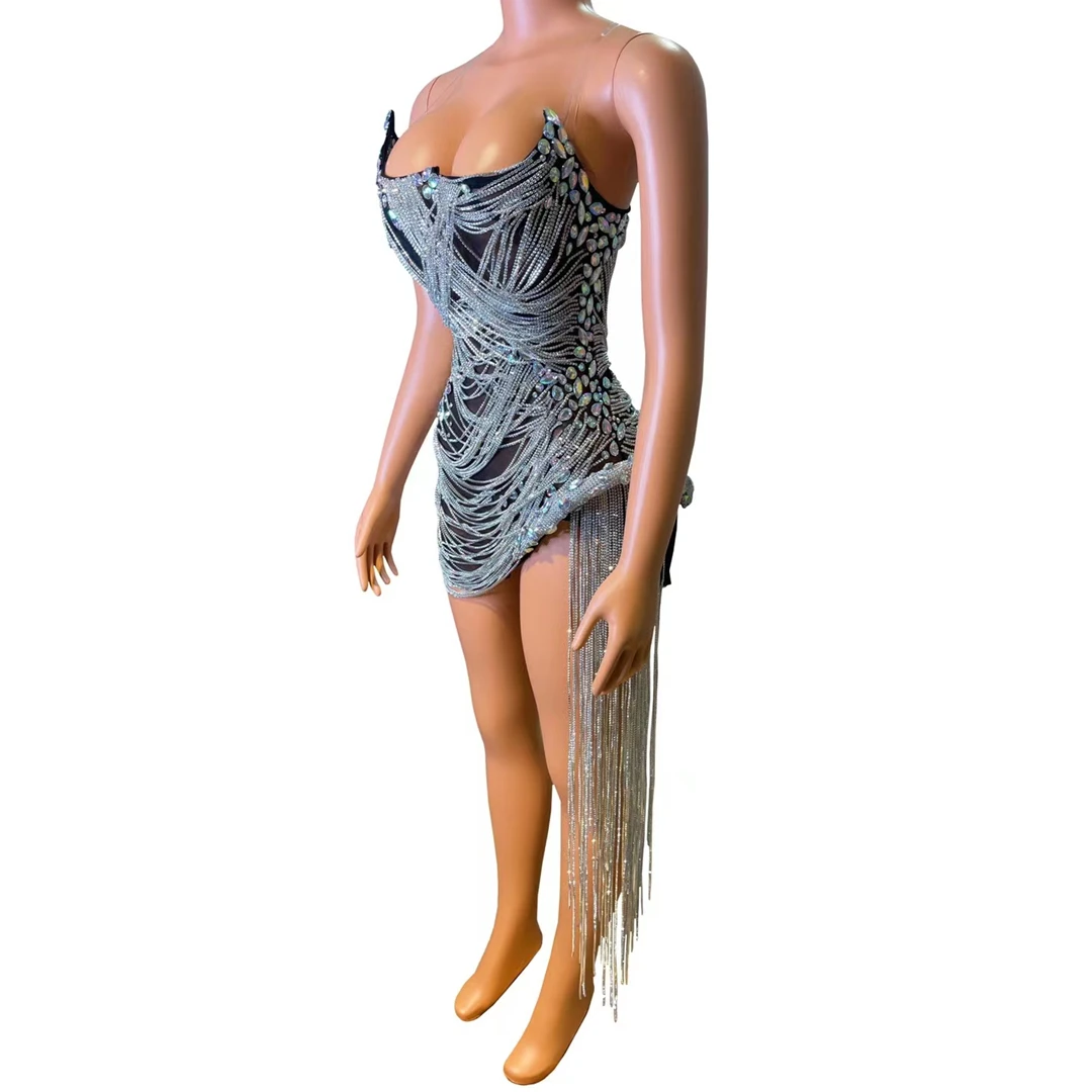 الخيال سباركلي حجر الراين هامش فستان المرأة مثير حفل زفاف وعيد ميلاد حفلة موسيقية سحب الملكة طقم ملابس المرحلة ارتداء مهرجان