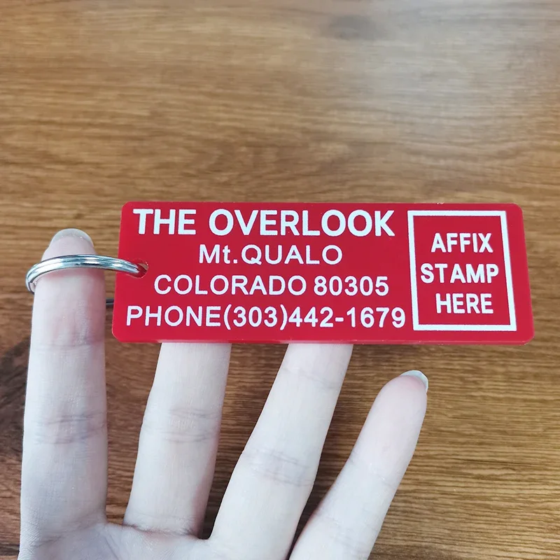 Película de terror clásica Overlook Hotel llavero habitación 237 llave Kob plástico rojo impresión dúplex