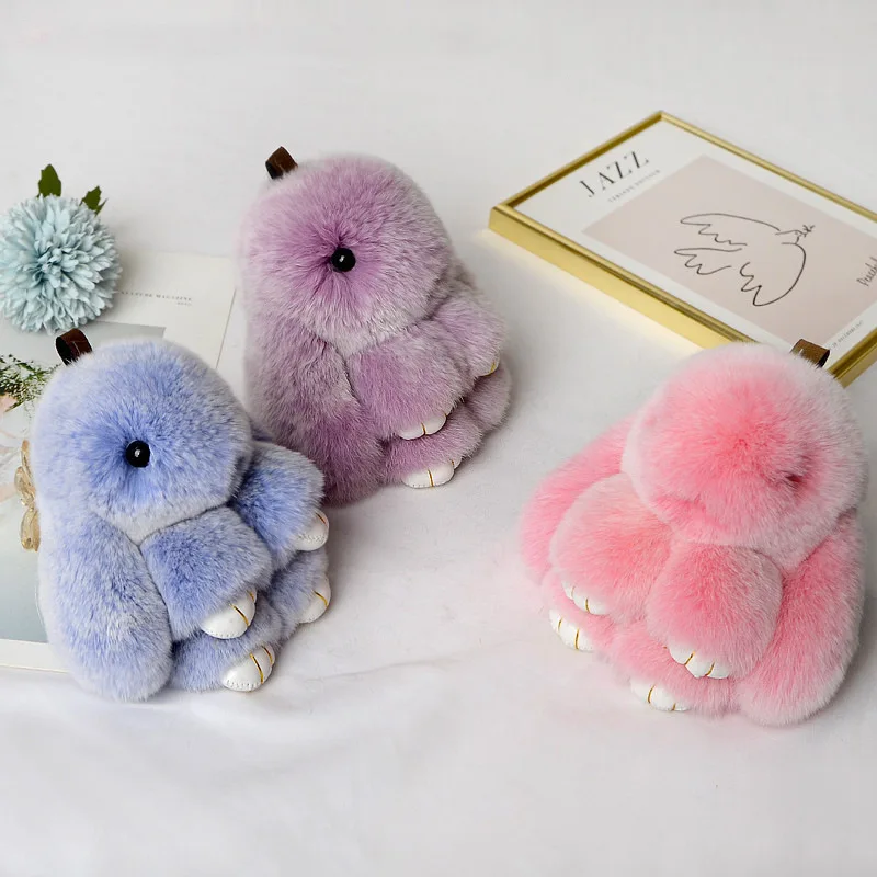 New colorful plush toys Cute Rabbit Puffy KeyChains Handmade Bags Pendant Fashion Ornament Car Keychain Gifts Kids Toys 10cm