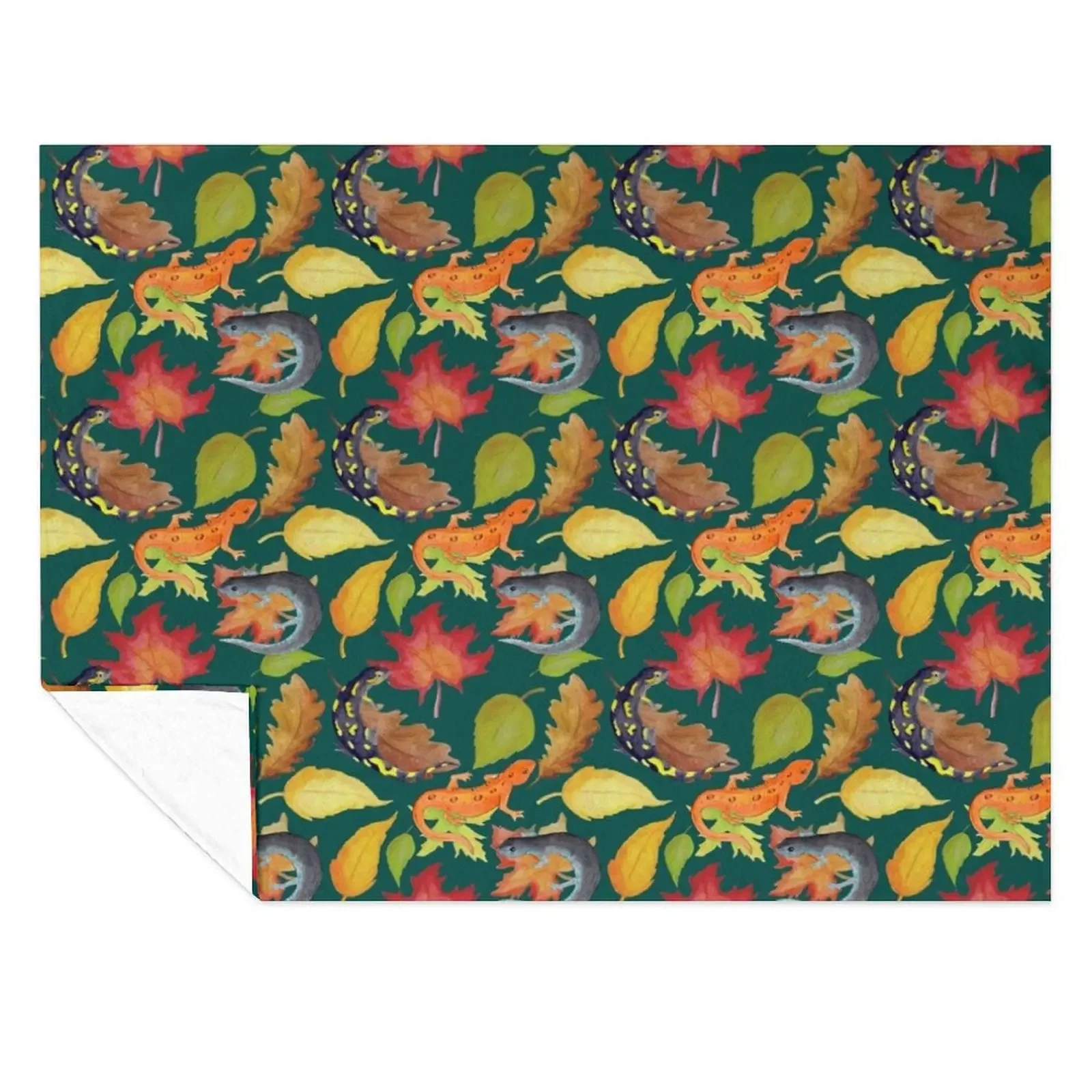 

Salamander Leaves Watercolor Pattern- Dark Green Throw Blanket Cute Hair Hairy Warm Blankets