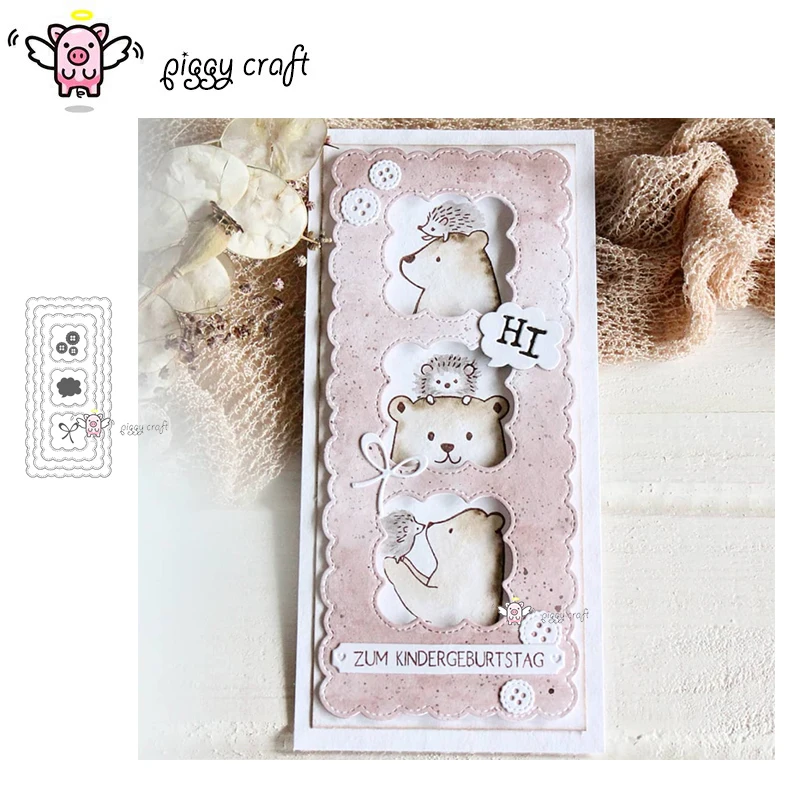 Piggy Craft metalowe matryce do wycinania matryce do wycinania falisty wieniec prostokątna ramka papier do scrapbookingu nóż rzemieślniczy forma