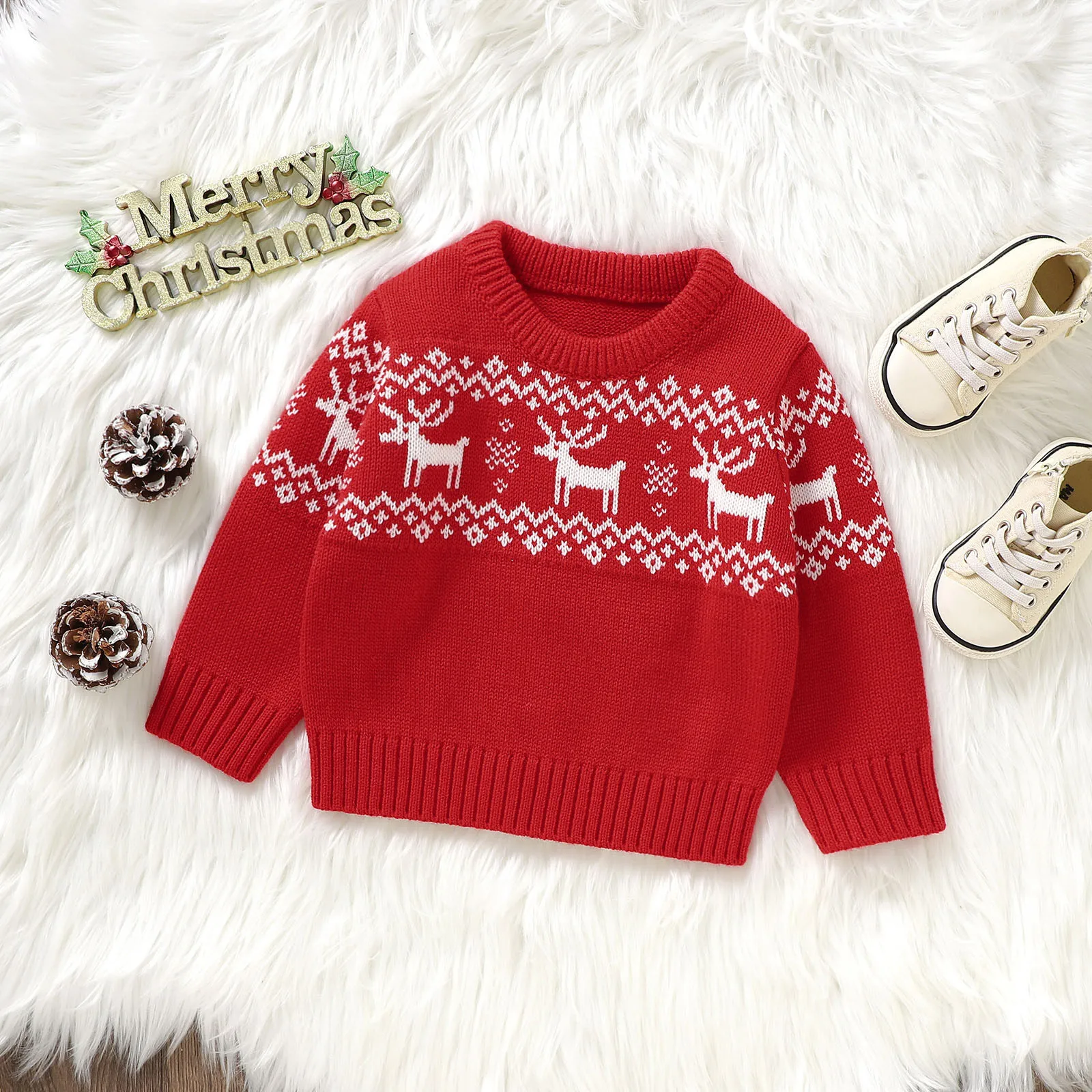 Baby Boys Girls Christmas Sweater Autumn Winter Warm Long Sleeve Toddler Knit Sweaters Baby Pullover Tops For 1-3 Year свитер