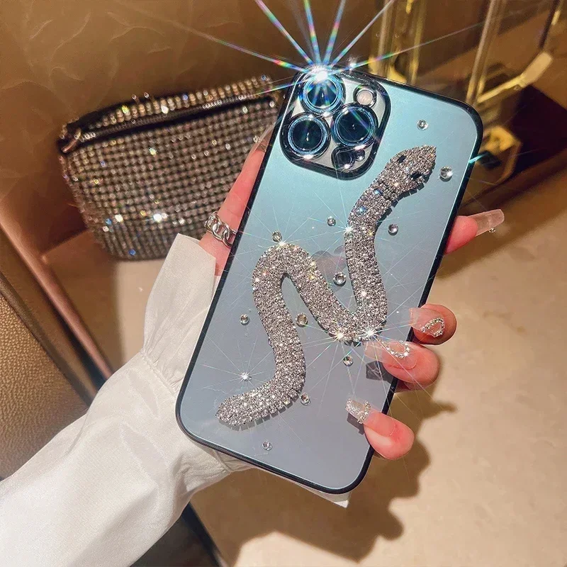 

Luxury Jewelled Anti-Scratch Diamond Snake Plating Soft Phone Case for Iphone 16 15 14 13 12 11 Pro Plus Max Silicone Cover