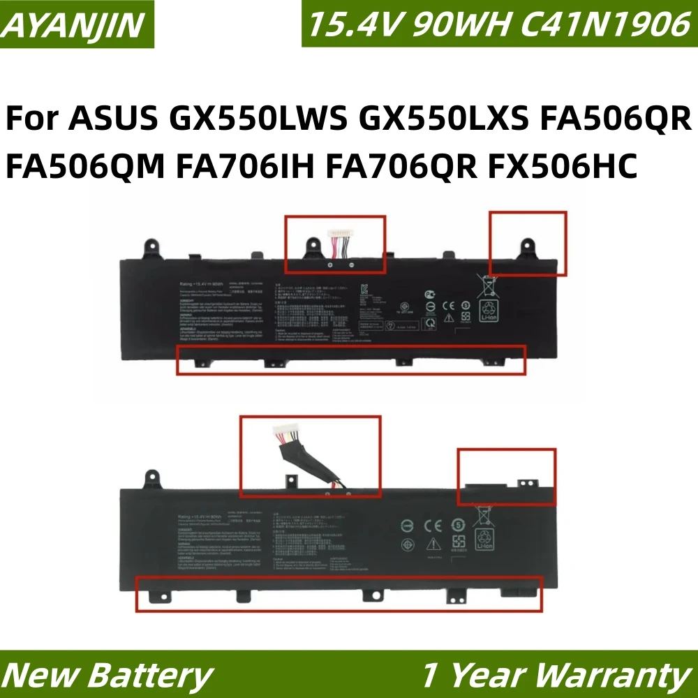 C41N1906 15.4V 90WH Laptop Battery For ASUS GX550LWS GX550LXS FA506QR FA506QM FA706IH FA706QR FX506HC FX506HM FX706H C41N1906-1