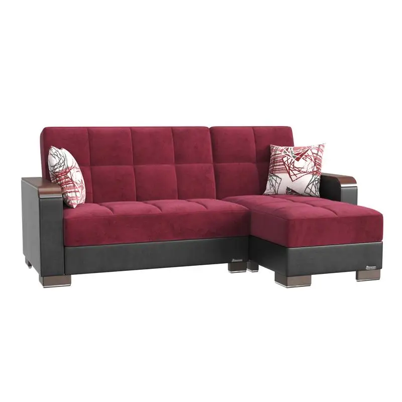 

Upholstered Convertible Chaise Lounge with Wood Trim and Storage, Zen Aero Collection