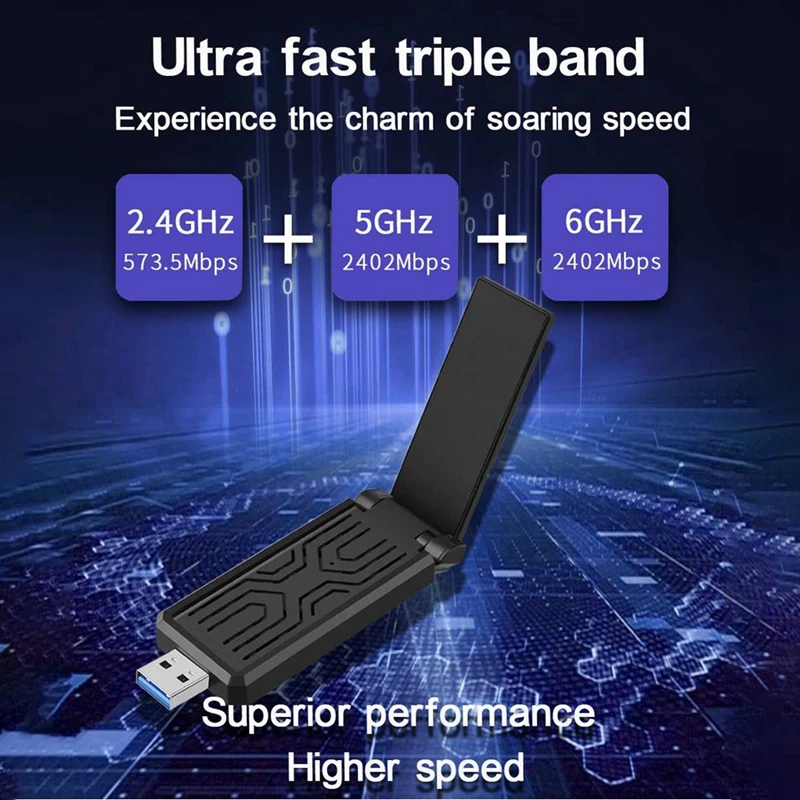 1 PCS 5400Mbps USB 3.0 Wireless Network Card USB Gigabit Ethernet Dongle For Windows 10 11 Black