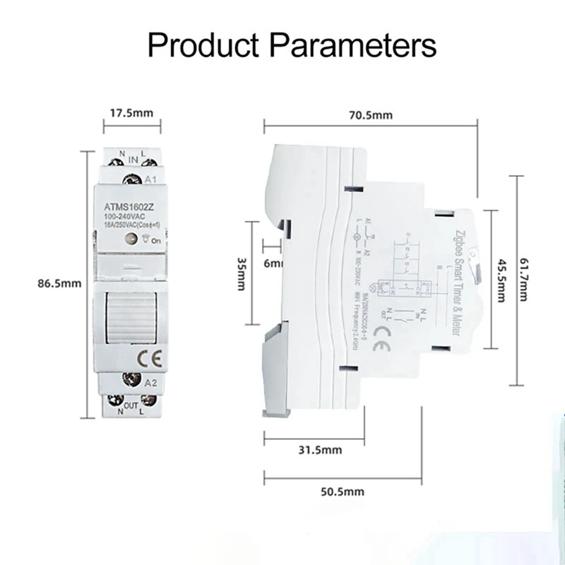 2X ATMS 1602Z Smart Switch 16A Din Rail 1P Remote Control Timing Switch Smart Wireless Switch 220V Timing Switch