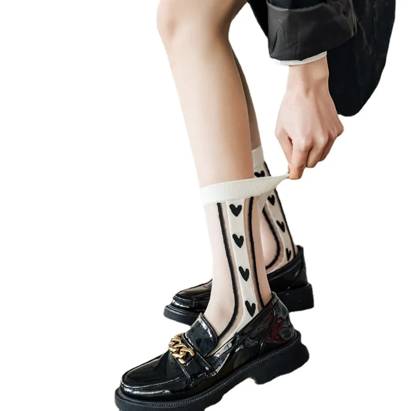 Fashion pointed Crystal Silk Socks Ultra-thin Harajuku Retro Crew Socks 3D Sexy Lace Mesh Fishnet Transparent Woman Sock Summer