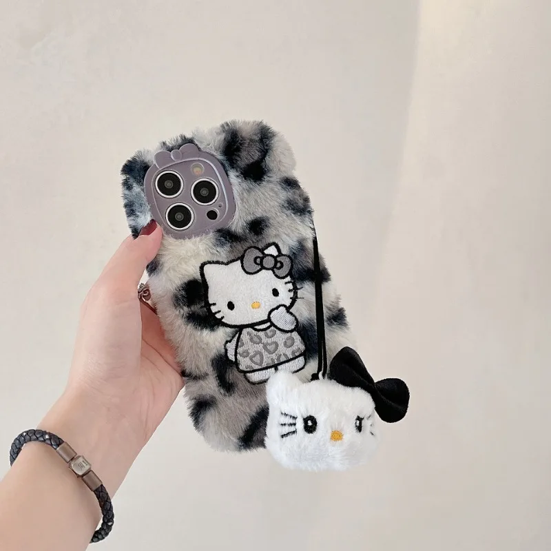 Kawaii sanrio olá kitty gato pele macia capa de telefone proteção para iphone 16 15 13 12 11 14 pro max x adorável capa de telefone de pelúcia