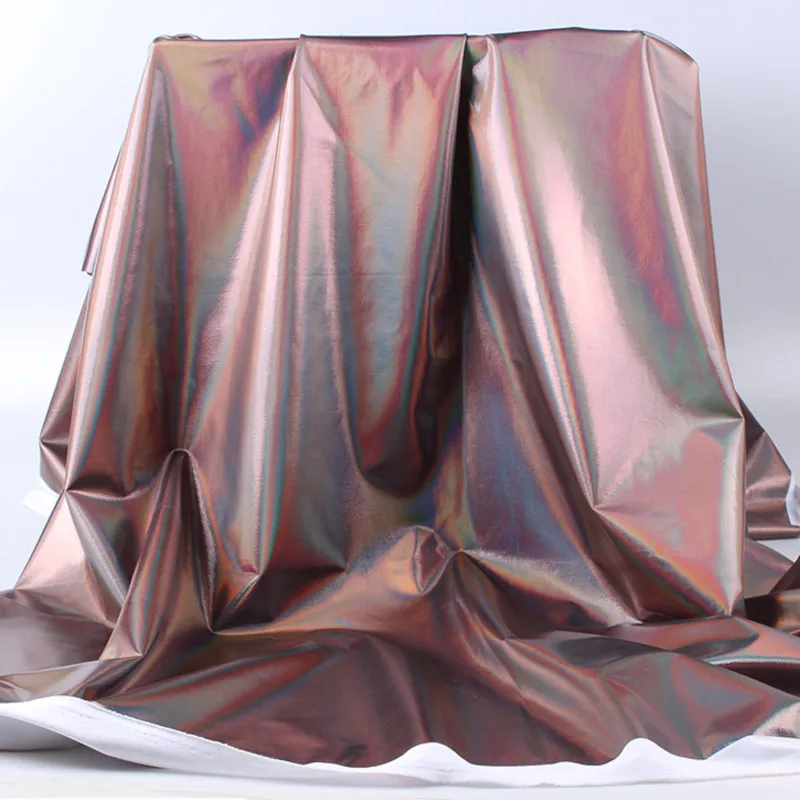 Iridescent Shiny Stretch Bronzing Spandex Fabric Laser Fabric for Dress,Costume,Backdrop,Black,Silver,Gold,Red,Pink,By the Meter