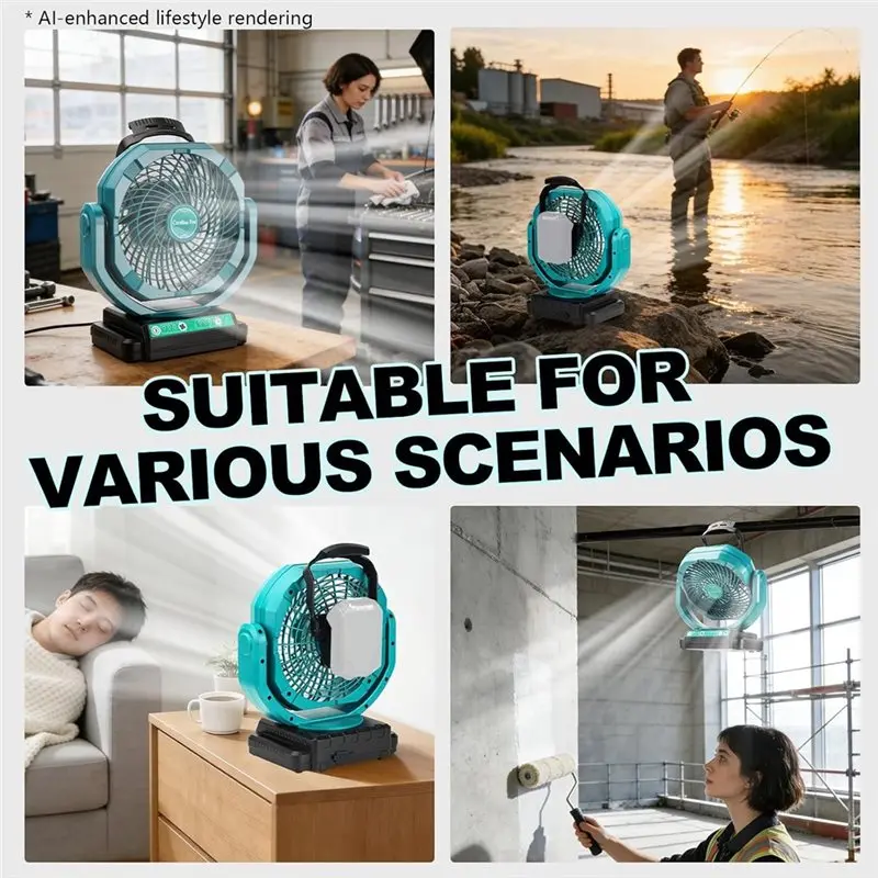 B51CNEW! Cordless For Makita 18V Battery Powered Fan, 3-Speed Industrial Portable Cooling Fan Ideal For Camping, Jobsite