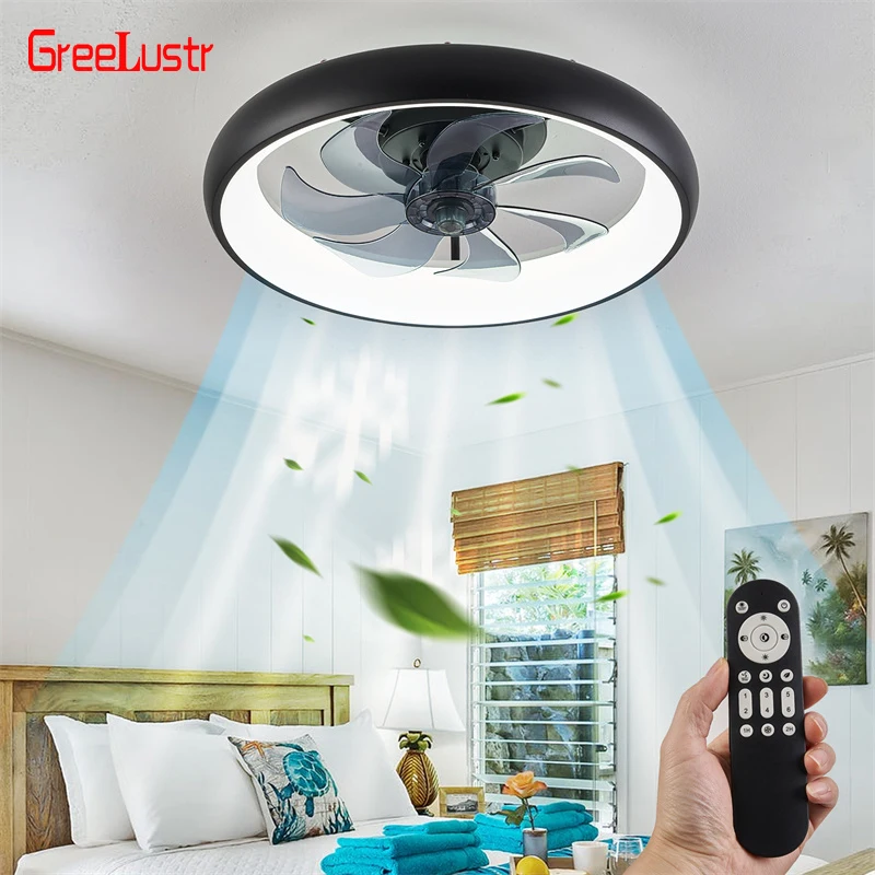 Modern Ceiling Fan 50Cm Without Remote Control Adjustable 6 Level Speed Luminaire Bedroom 7 Heads Led Fandelier Lamp Indoor