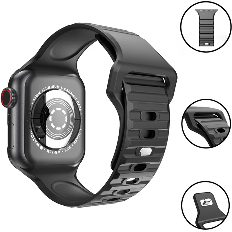 Silikon Strap Für Apple Uhr band 49mm 41mm 45mm 44mm 40mm 38mm 42mm sport armband iWatch serie 5 3