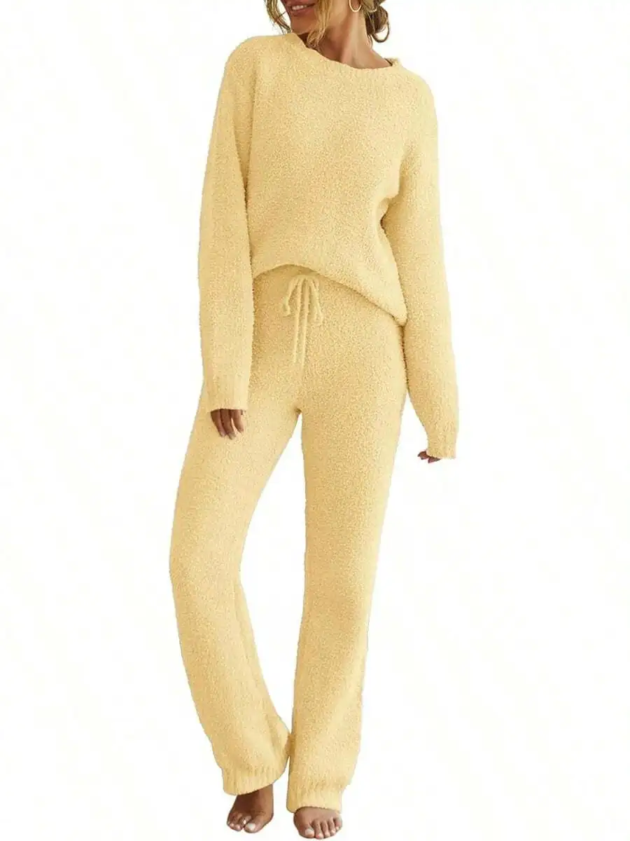 

Womens Fuzzy Fleece Lounge Set Long Sleeve Cozy Pajama Two Piece Sweater Pants