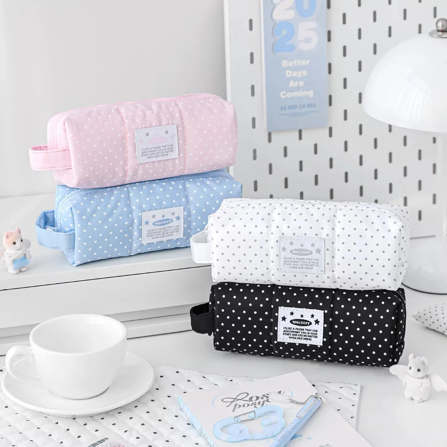 Mple Handbag Polka Dot Pencil Case Aesthetic Stationery Organizer Bag Students Desk Storage Pencil Case Makeup Storage Organizer