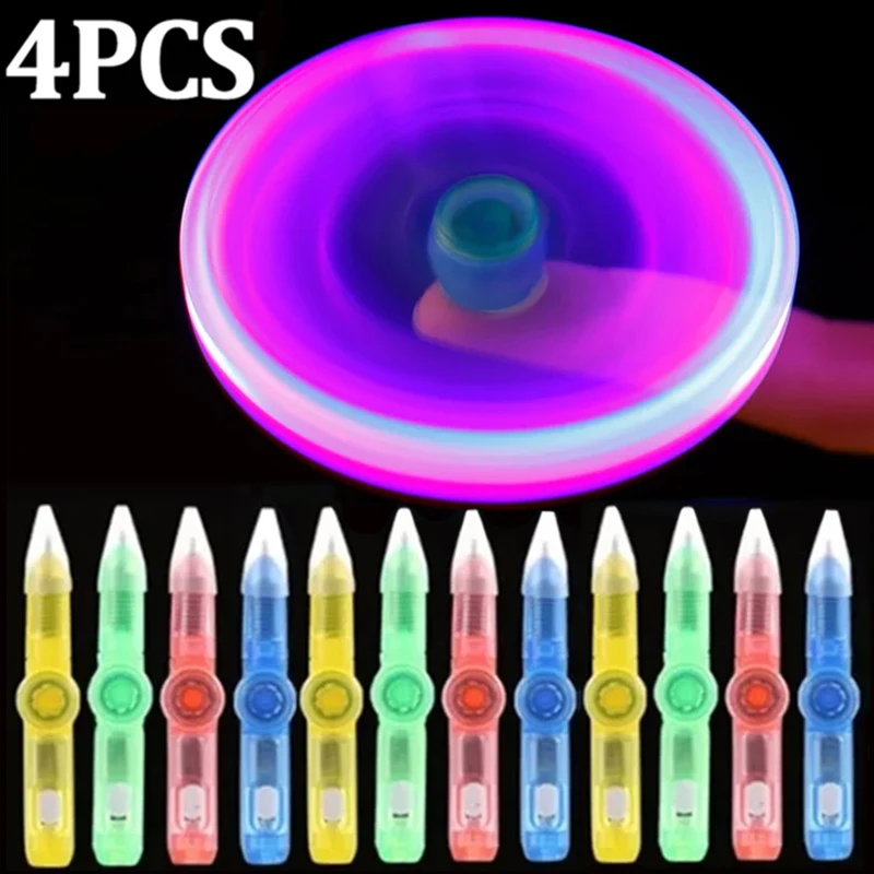 4-1Pcs LED Light Spinning Pen Fingertip Ballpoint Pens Toy Glow-in-the-dark Cool Fidget Spinner Pen for Kid Decompression Toys