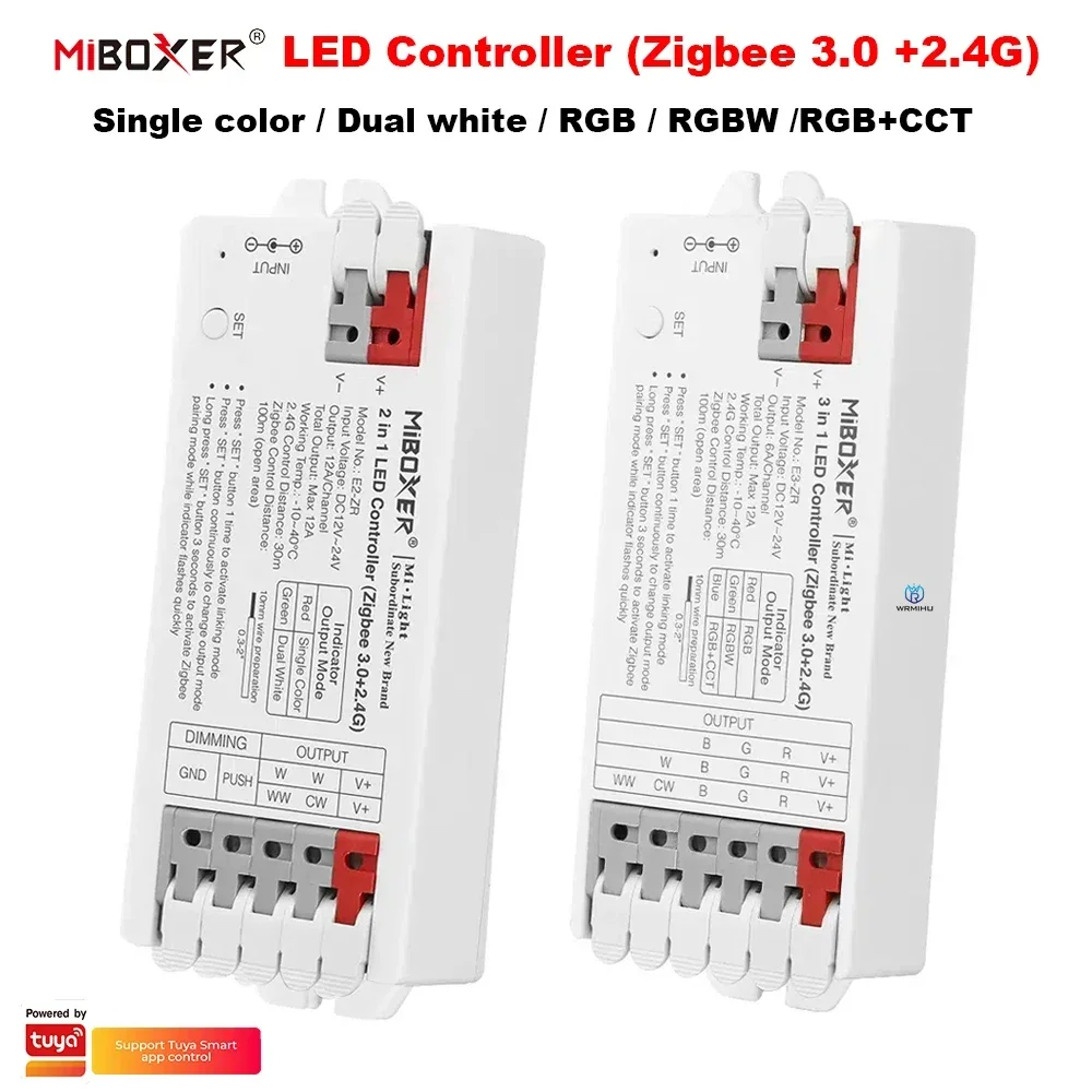 Miboxer Zigbee 3.0+2.4G Tool-free Instant Wiring LED Controller E2-ZR E3-ZR For Single color/Dual white/RGB/RGBW/RGBCCT DC12~24V