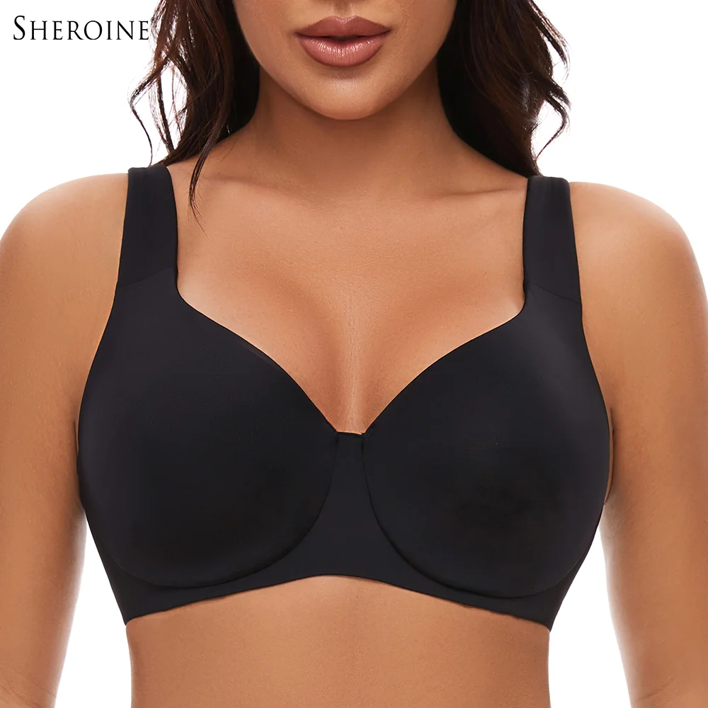 

Sheroine Plus Size Underwire Bra Minimizer, Full Coverage Seamless Unlined Bras for Women Unpadded Everyday Support Comfort