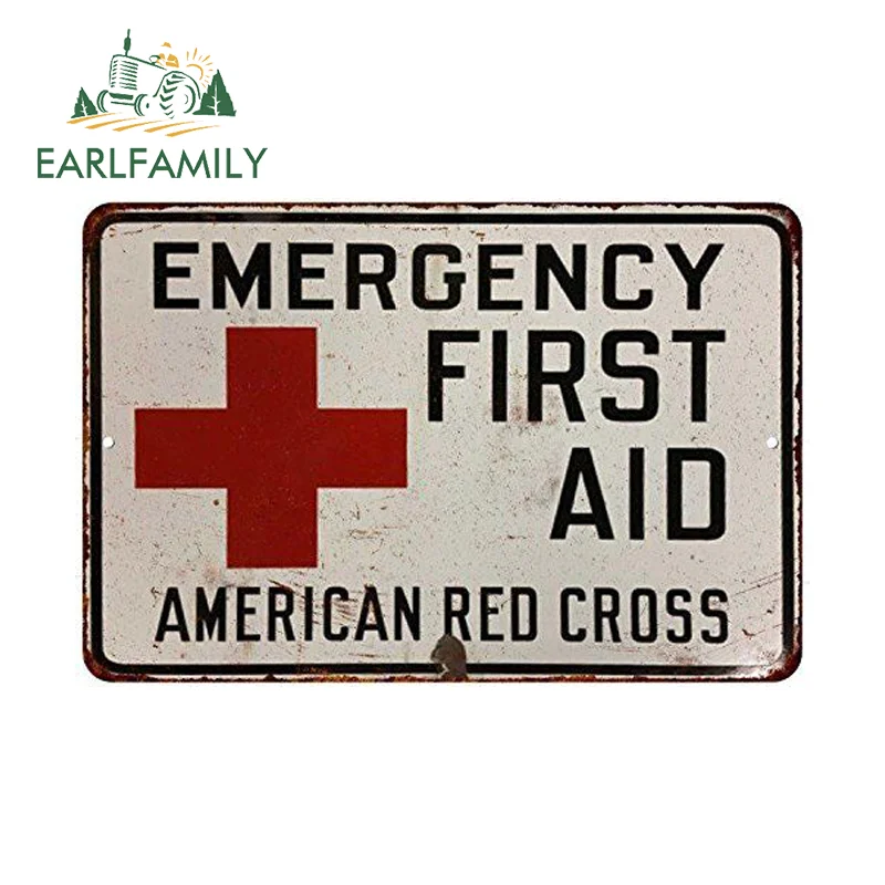 EARLFAMILY First Aid Sign Car Decals Vintage Style Car Bumper Window Stickers Practical Sunscreen Accesorios Para Auto Decor