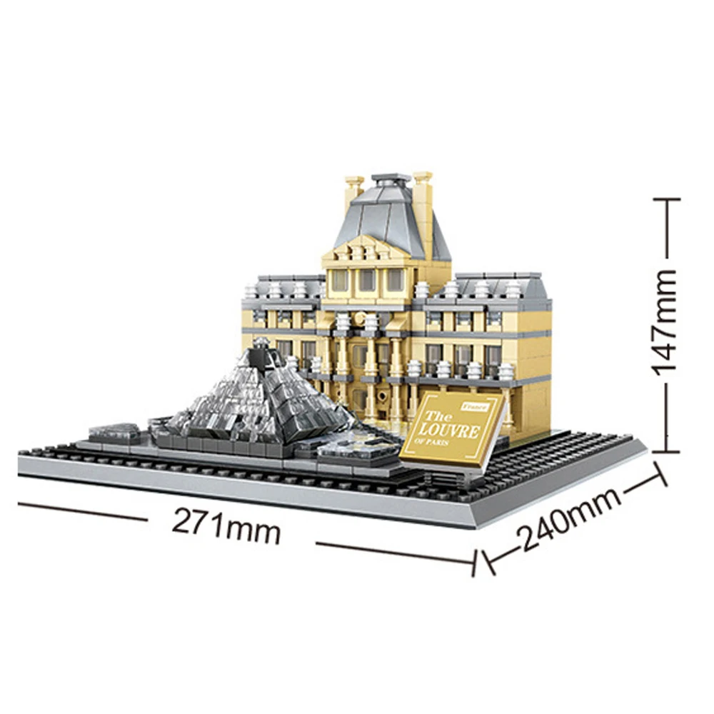 Słynna na całym świecie architektura artystyczna Francja Paryż Muzeum Historyczne Louvre Model z klocków konstrukcyjnych z cegiełek, zabawka edukacyjna