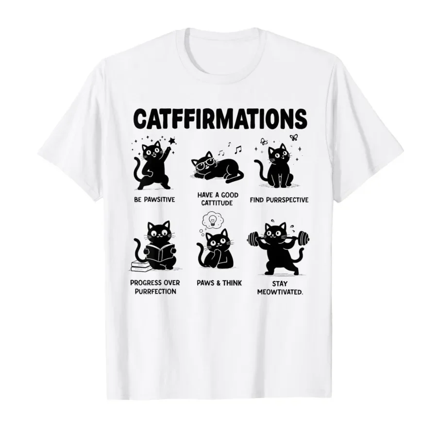 Mental Health Overthinking Anxiety Cat Meme T-shirt For Men Women 100% Cotton T Shirts Short Sleeve Tops 0424-2