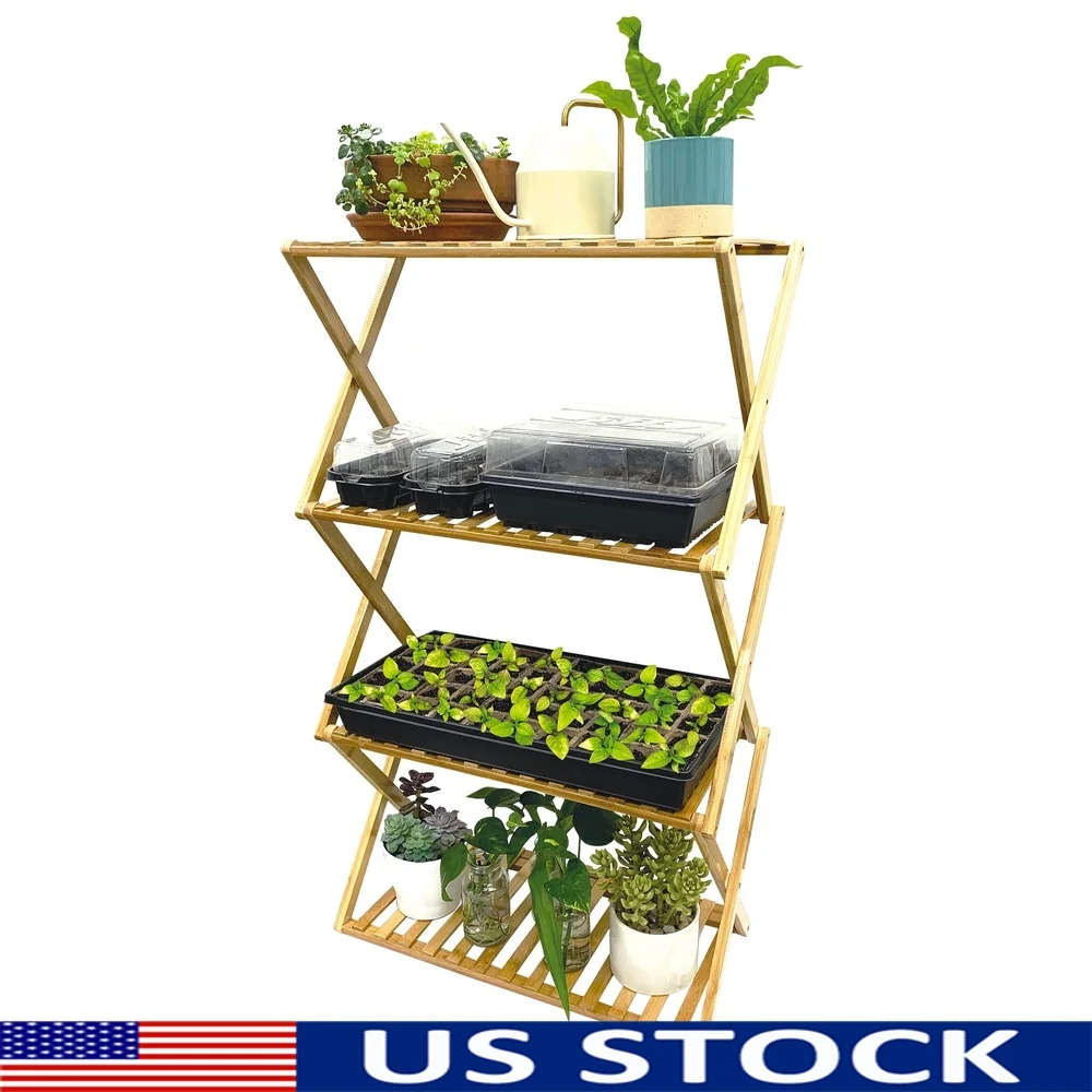 

Indoor Bamboo Multi-Tier Plant Stand Eco-Friendly Seed Starting Station Collapsible Vertical Shelf Small Spaces Balconies