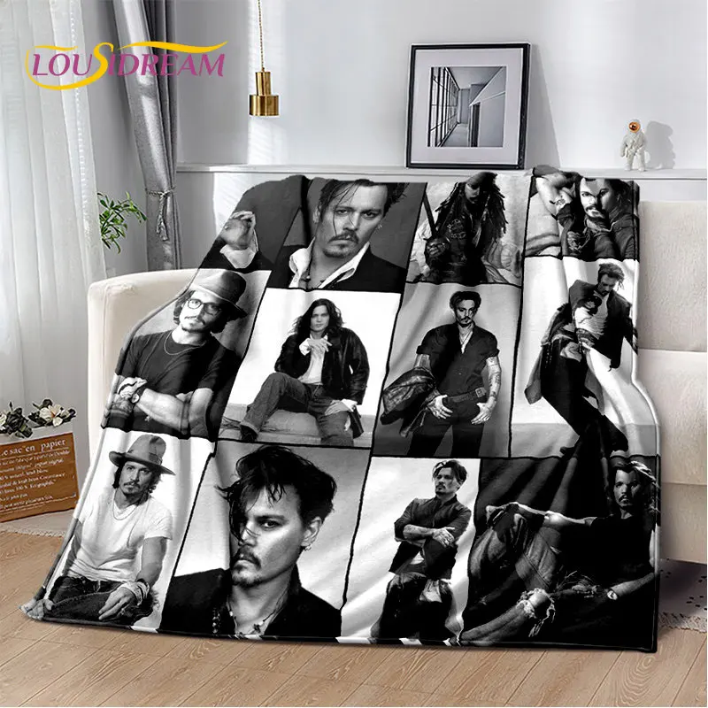 Couverture en peluche douce série Johnny Depp, couverture en flanelle imprimée en 3D, pour salon, chambre à coucher, canapé, housse de pique-nique