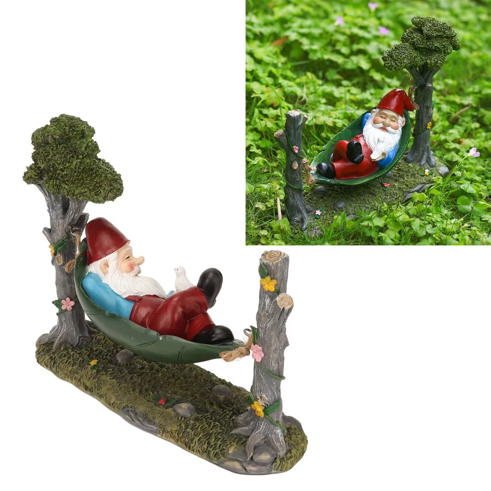 Resin Hammock Gnome Statue Green Hanging Garden Gnome Figurine Dwarf Figurine Outdoor Gnome Decoration Backyard Decor