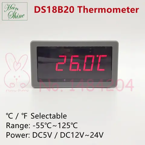Digital Thermometer DS18B20 Temperature Indicator 5135T  -55~125℃ DC5V 12V~24V  Red / Blue Font Display