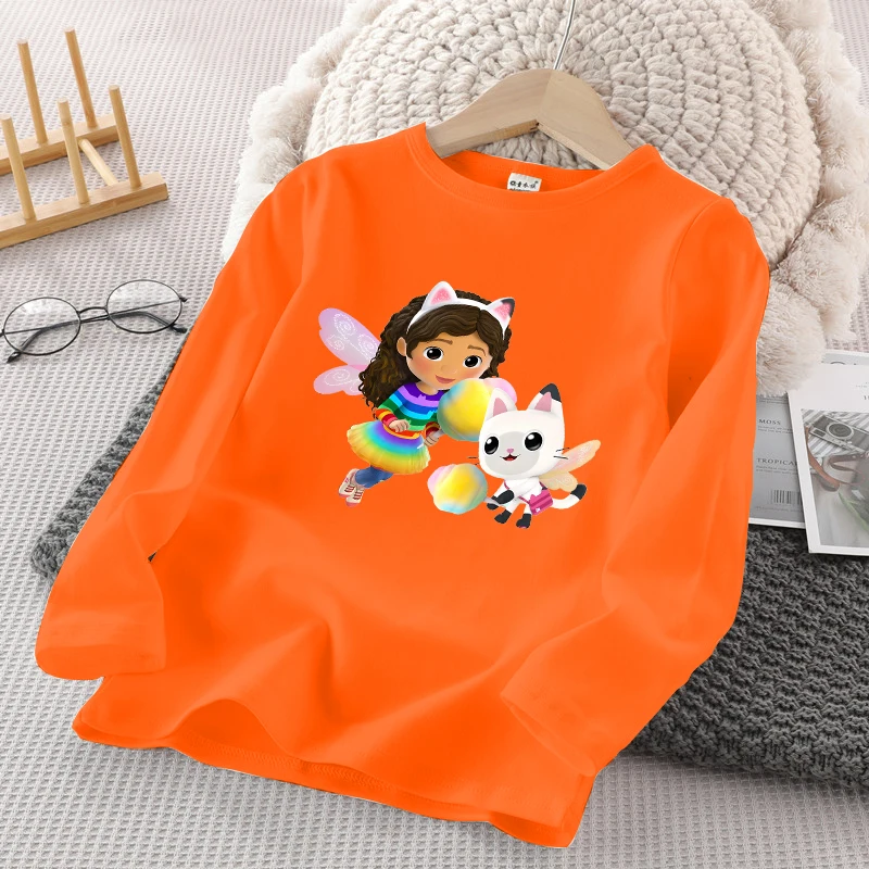 Gabby Dollhouses Kids Cute Long Sleeve T-shirt Autumn Girl New Cartoon Printed Sweatshirt Children Anime Casual Clothing Fashion