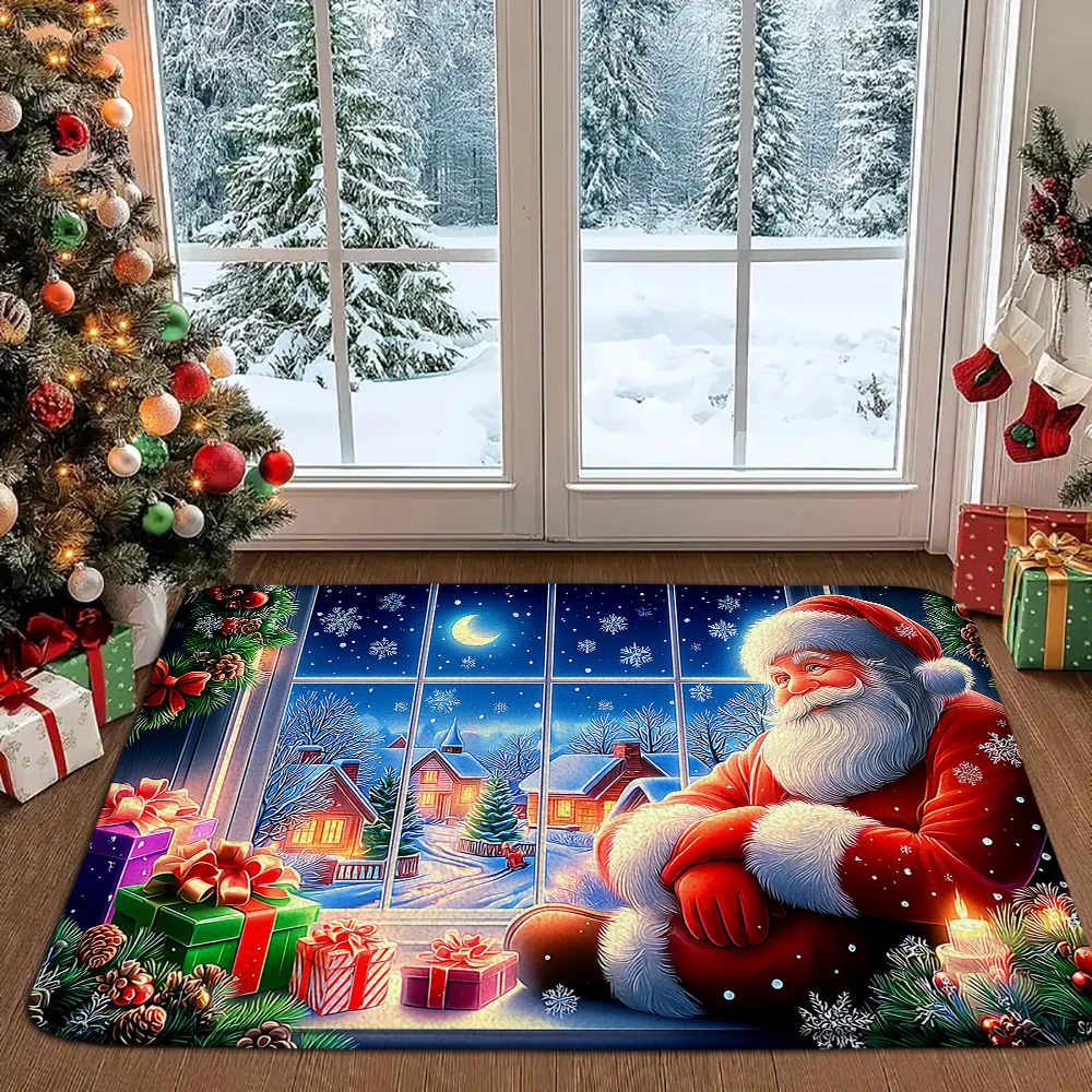 

Christmas Carpet Santa Claus Pattern Holiday for Living Room Bedroom Kitchen Floor mat Christmas Party Decoration Rug