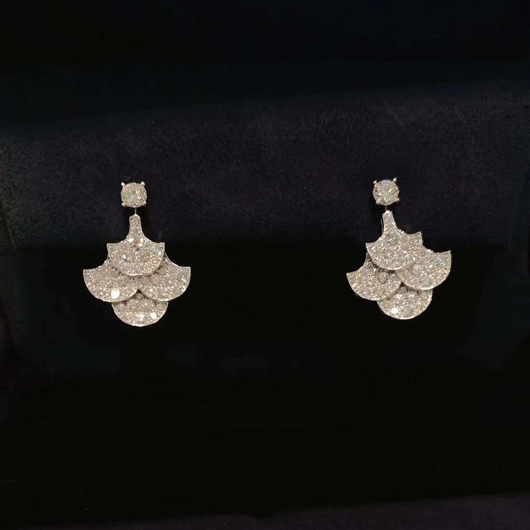 Electroplated 18K Gold Classic Fan-Shaped Full Diamond Earring Necklace