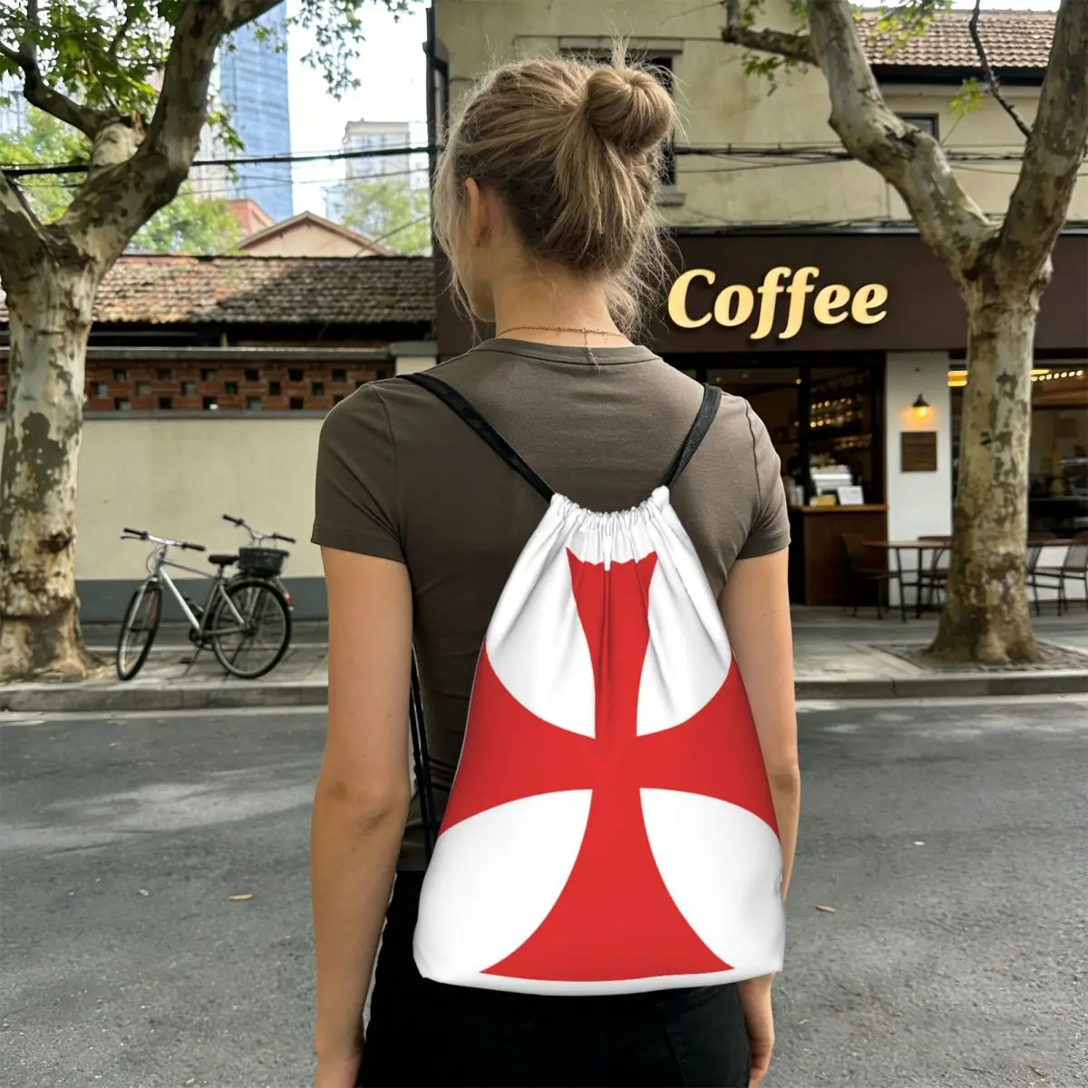 Templar Shield Cross Medieval Warrior Sword Knights Templar Deus Vult Backpacks Portable Drawstring Bags Sports Bag Book Bags