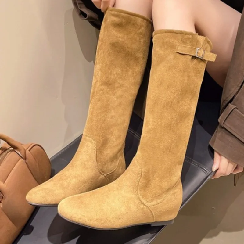 

Long Boots Women Suede Fashion Shoes 2025 Designer Buckle Elegant Knee Boots Winter New Trends Shoes Casual Zapatillas De Mujer