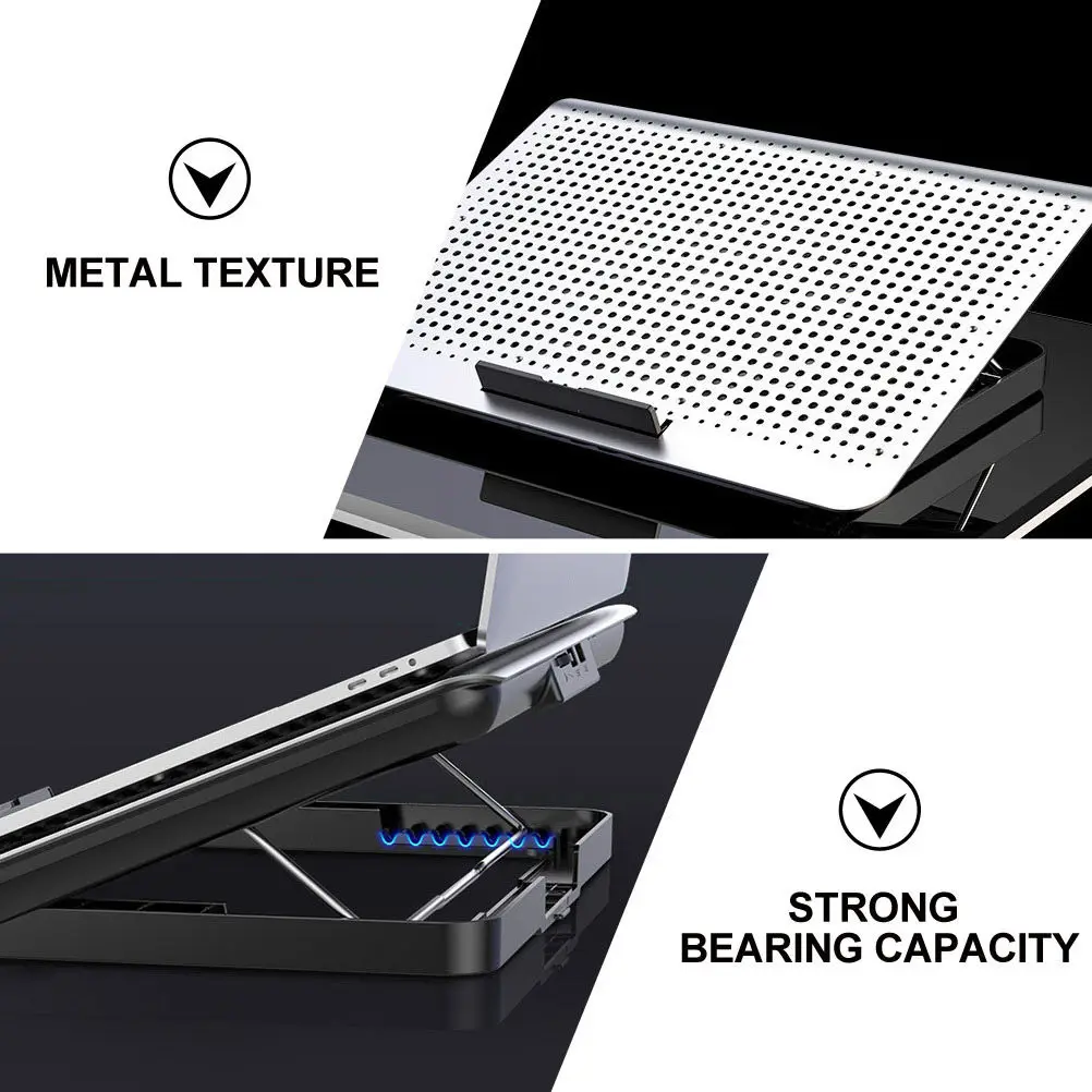 

1Pcs Adjustable Laptop Cooler Rack Metal Aluminum Alloy Stand Laptop Cooling Rack Foldable Silent Fan Dual USB Ports Gaming