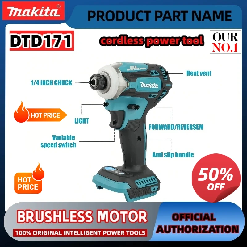 MAKITA DTD171 tournevis à percussion Rechargeable 18 V haute puissance tournevis au lithium sans balais pilote électrique à couple élevé